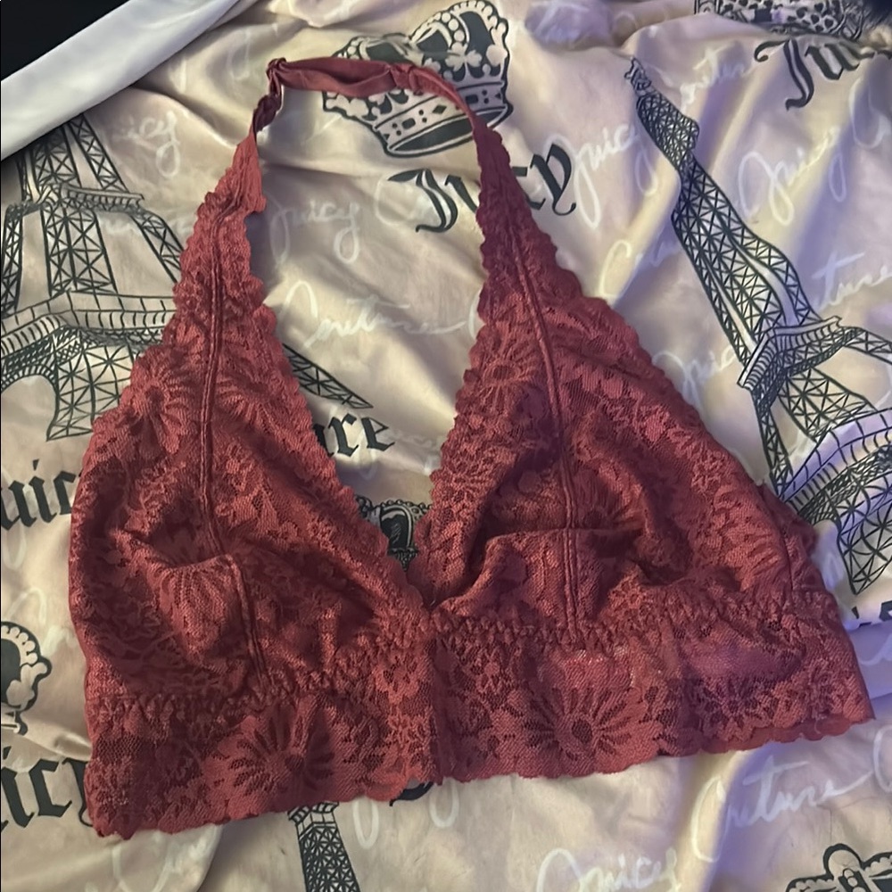 PINK Lace Halter Bralette in light Burgundy
